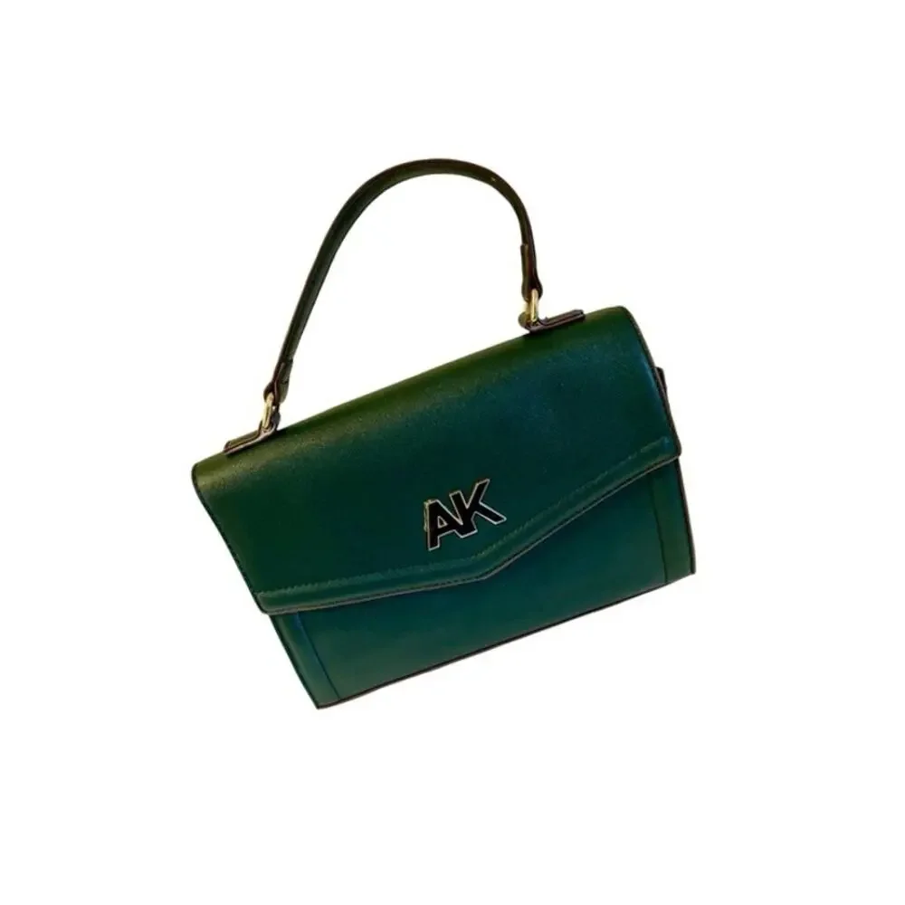 Anne Klein Purse Green Satchel Signature Top Handle Handbag Snap Close Zip Pocke